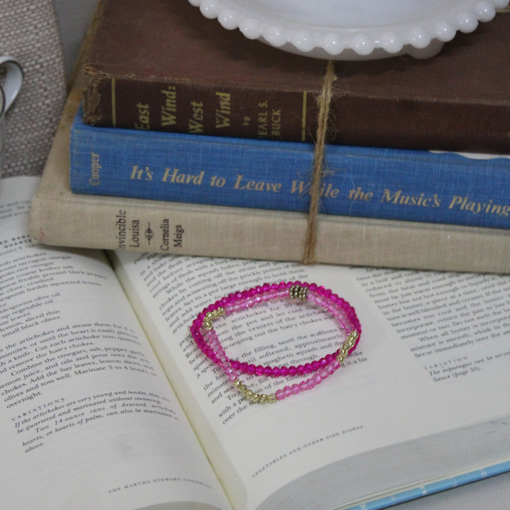 Set of Two Pink Crystal Stretch Bracelets